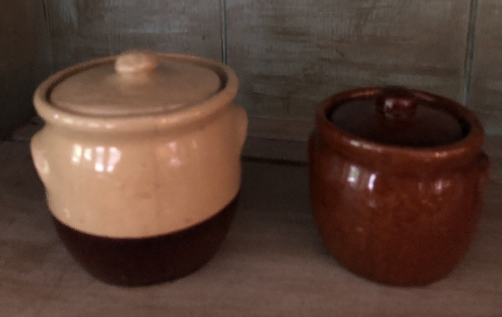 Two Small Unbranded Stoneware Beanpots