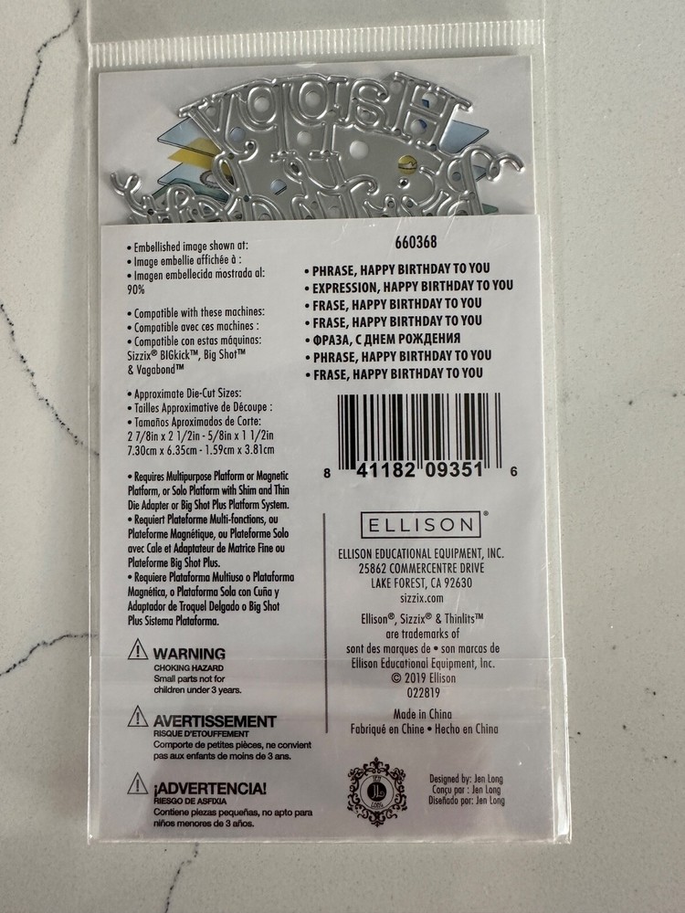 Sizzix Ellison Thinlits Designed by: Jen Long Happy Birthday to You Scrapbooking