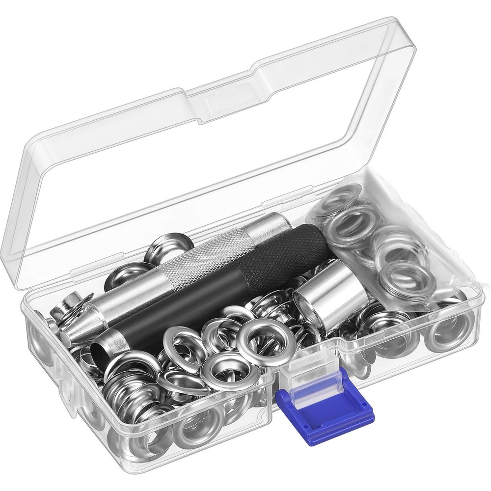1/2 Inch Grommet Tool Kit, Setting Tool, 100 Sets Eyelets, Storage Box, Metal