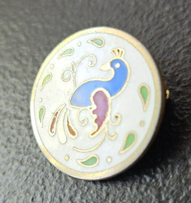 PEACOCK ENAMEL CLOISONNE BROOCH /PIN.