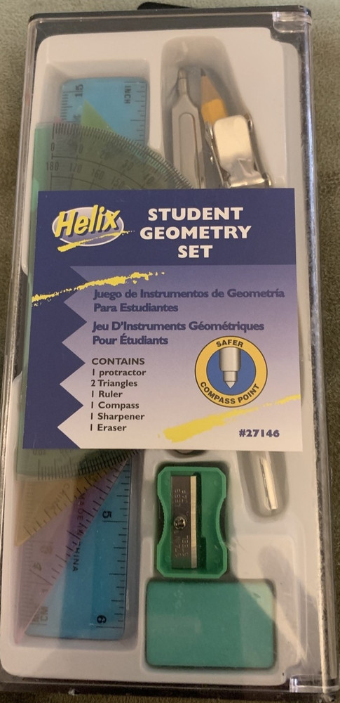 Helix Student Geometry Set #27146 -  Sealed New In Box - Protractor, Compass...