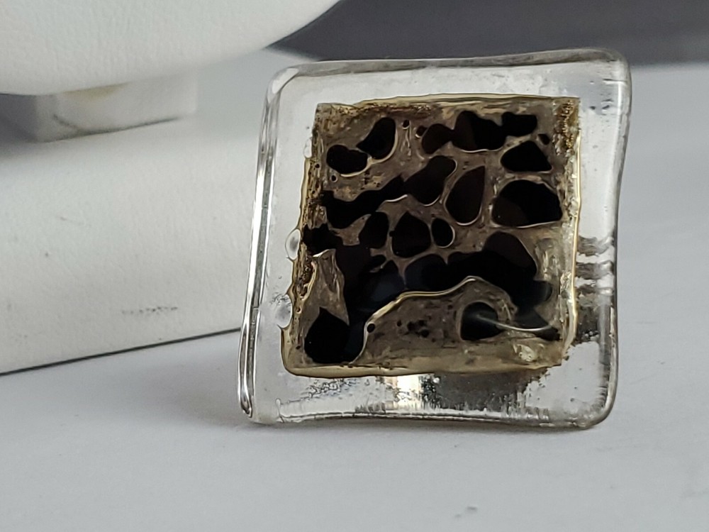 Silver art glass statement ring adjustment