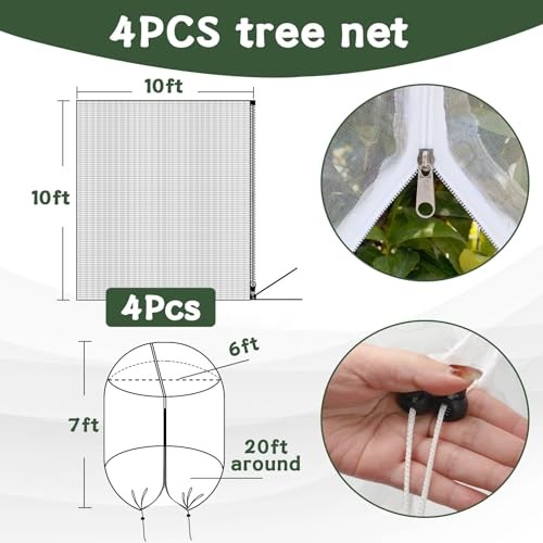 4 Pack 10x10ft Fruit Tree Netting - Bird Proof Tree Nets for 10x10ft(4Packs)