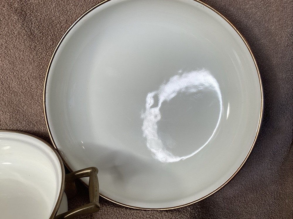 Cornucopia Lidded Serving Dish w/saucepan handles fruit pattern vintage