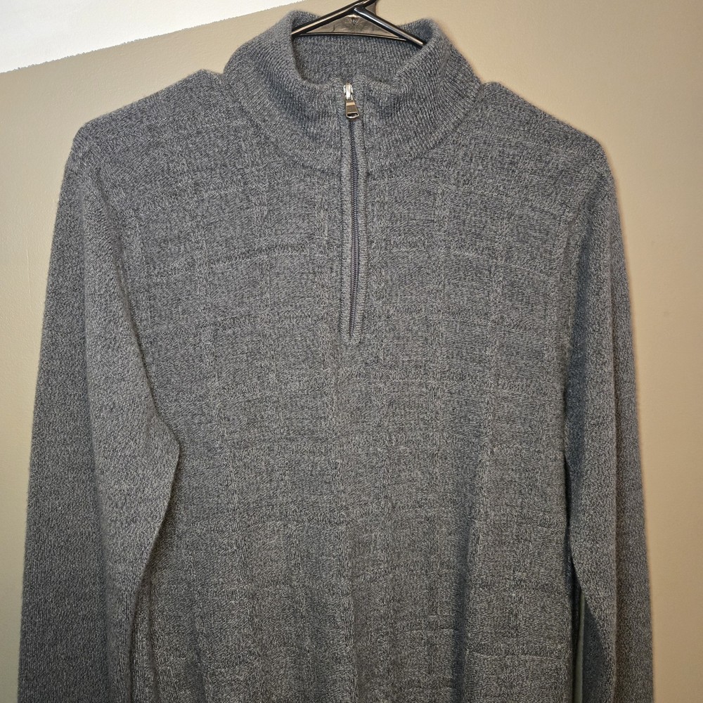 John Bartlett Consensus Men's Gray Sweater 1/4 Zip Patterned Front Size Medium