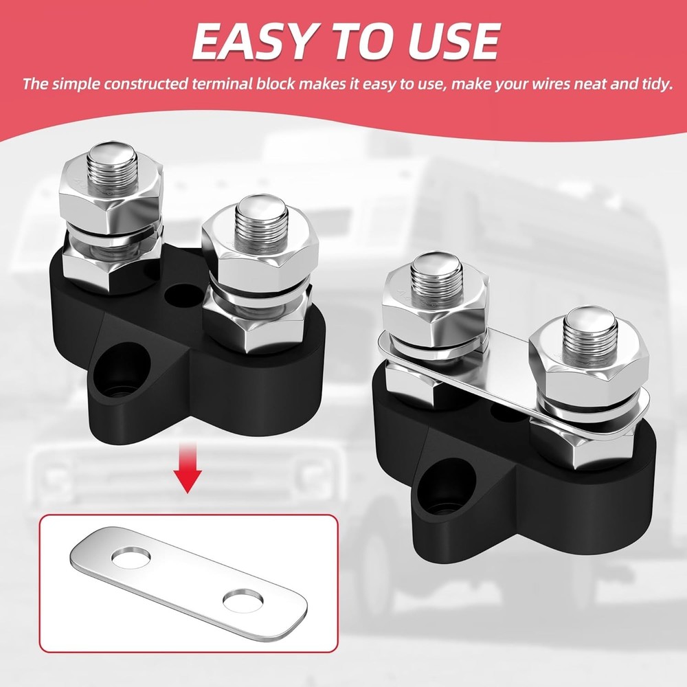 Reliable 12V Battery Bus Bar with Dual M8 Studs - Positive & Negative Setup