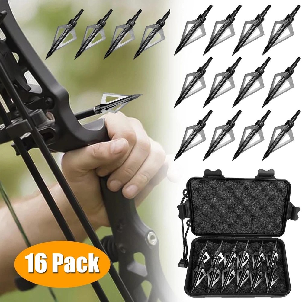 16Pcs 100Grain 3Blade Hunting Archery Broadhead Compound Bow Fixed Arrowhead Tip