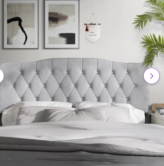 Full Size Headboard Only Upholstered Silver Gray Adjustable Hgt Diamond Tufted