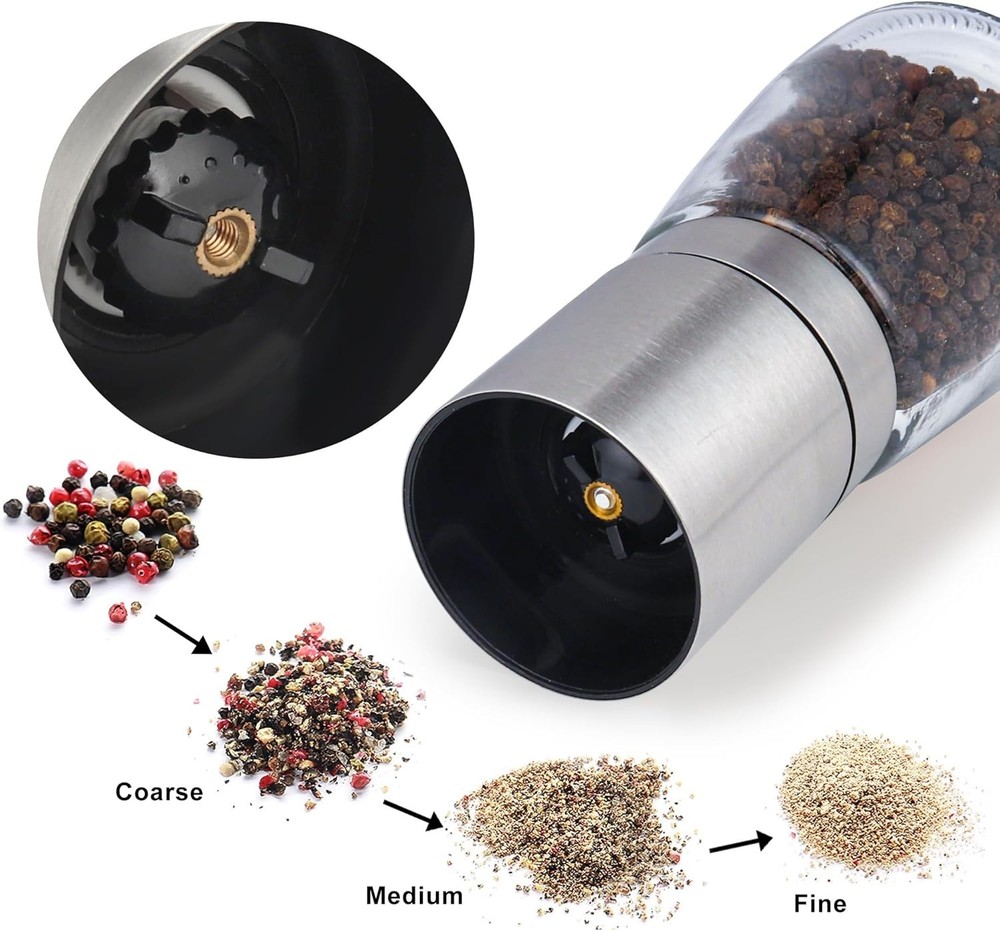 Pepper Grinder Pepper Mill, Salt Grinder Refillable,Single Package Adjustable...