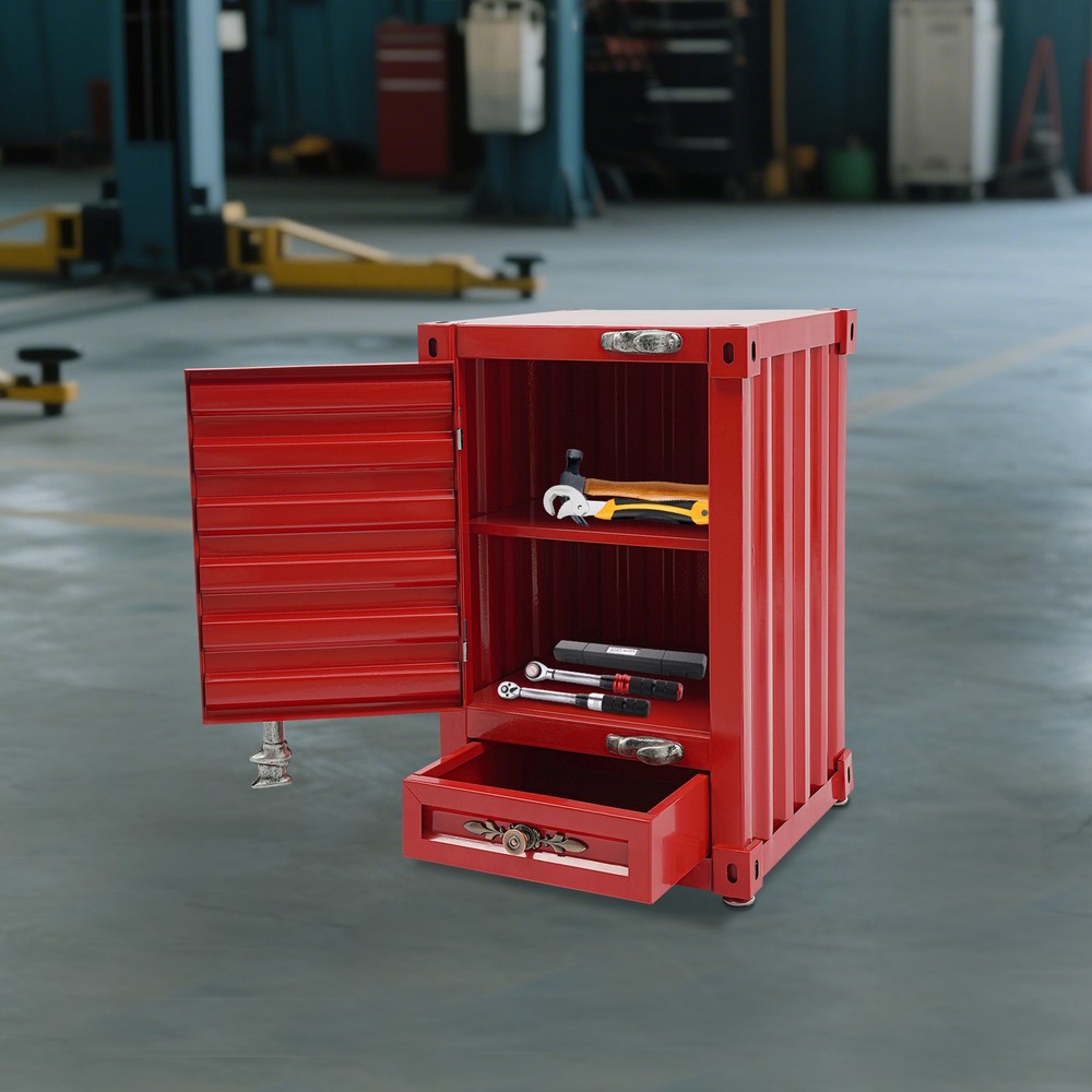 Industrial Metal Container Side Table Side Table with Drawer Container Cabinet