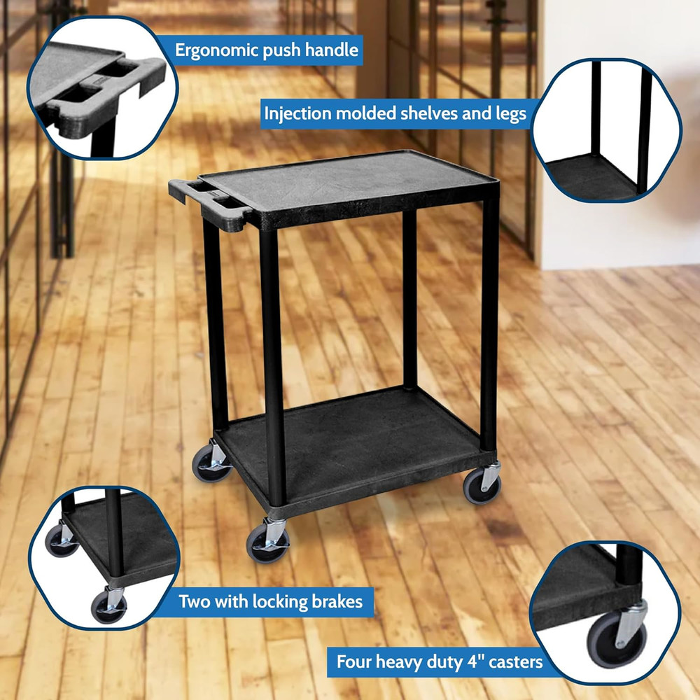 Multipurpose Utility Cart with 2 Shelf - Black