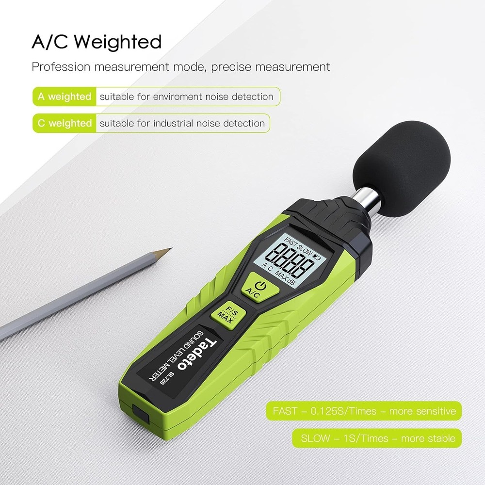 Compact Portable Decibel Meter with MAX Hold Function & Backlight - 30 to 130dB