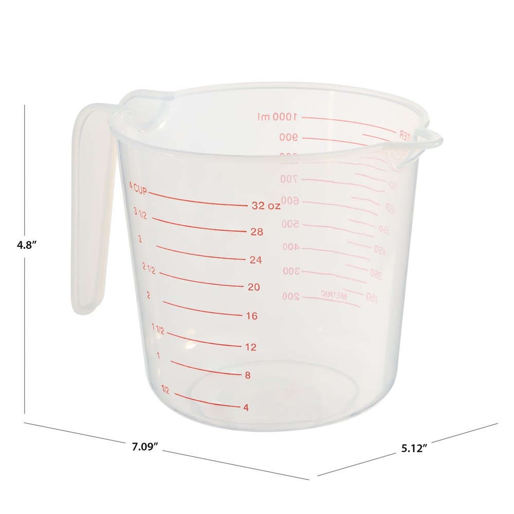 (12 pack) 4 Cup PP Plastic Measuring Cup, 32 oz, Clear