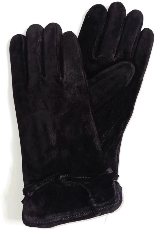 Women's Black Medium Suede Leather Gloves,