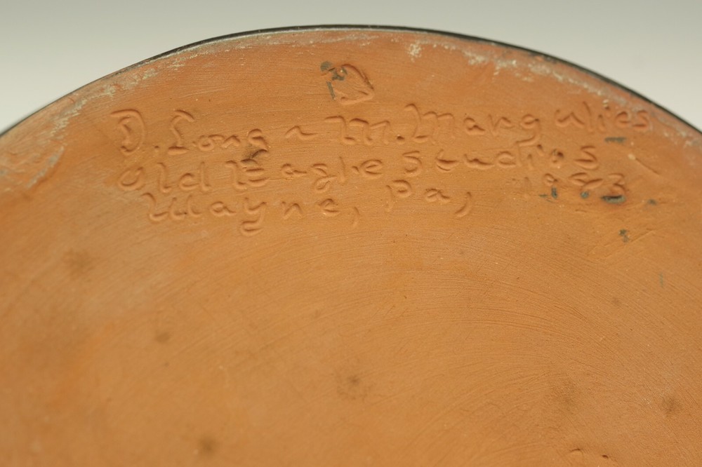 REDWARE PENNSYLVANIA D. LONG OLD EAGLE STUDIOS MANGANESE GLAZE BAKER DISH