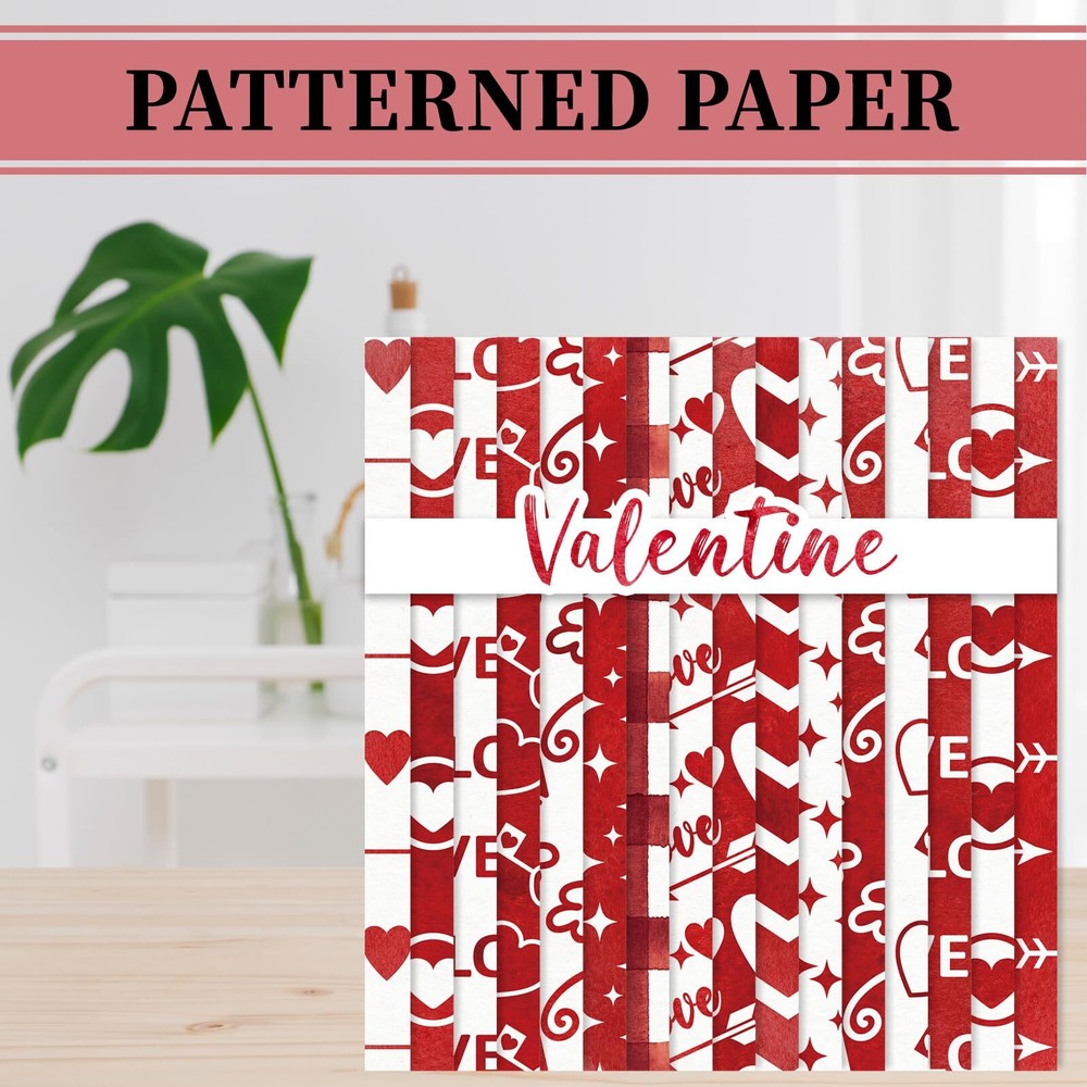 32 Sheets Valentine Pattern Paper Red White Love Heart Arrow Scrapbook Specia...
