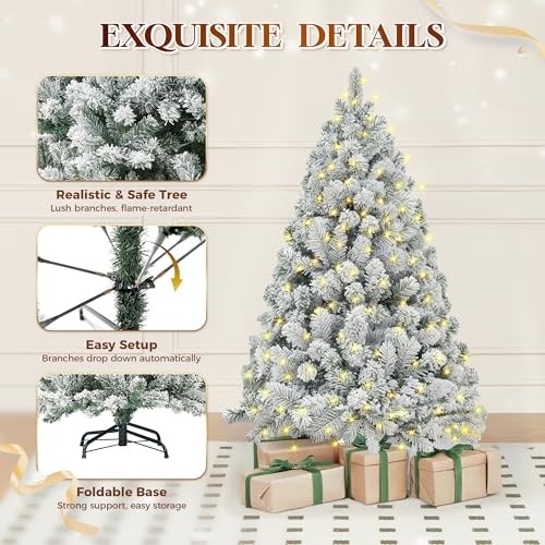 Pre-Lit Artificial Christmas Tree 4.5 ft App-Controlled Multicolor LED Foldable…