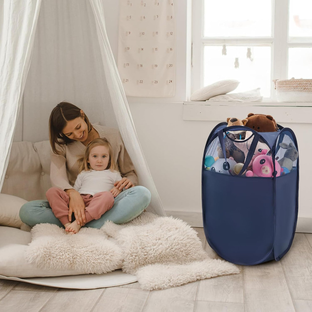 TECHMILLY Pop up Foldable Laundry Basket, Mesh Laundry Hamper with Reinforced Ha