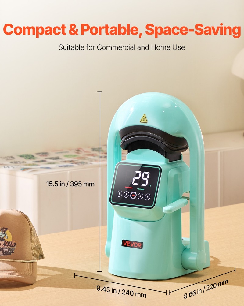 VEVOR Auto Hat Heat Press Machine with 2pcs Interchangeable Platens Touchscreen