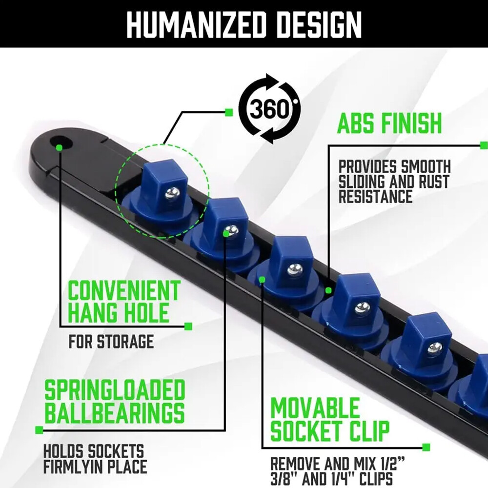 Socket Organizer Mountable Sliding Holder Tool Rail Rack Storage 1/4" 3/8" 1/2"