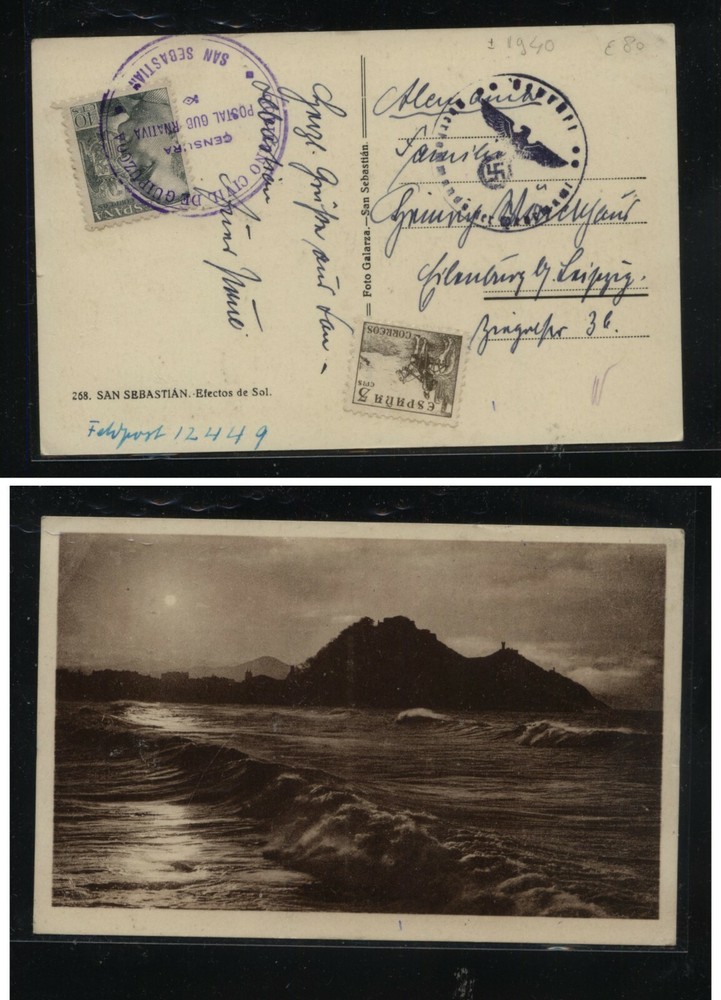 Spain  nice post  card  to  Germany   censor     KL1113