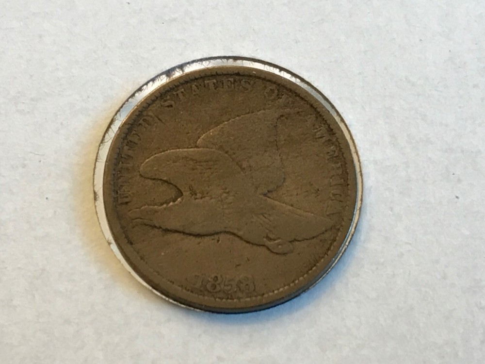 1858 Small Letters Flying Eagle Cent in Fine