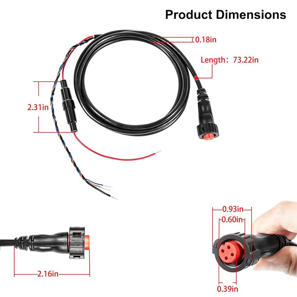 For Garmin Transducers echoMAP 010-12445-00 Power/Data Cable Threaded 4-Pin