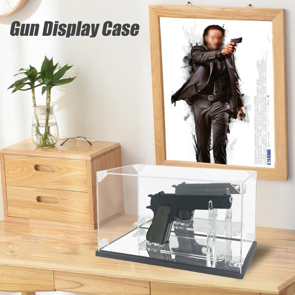 Acrylic Pistol Display Case with Dual Mirror & UV Case, Clear