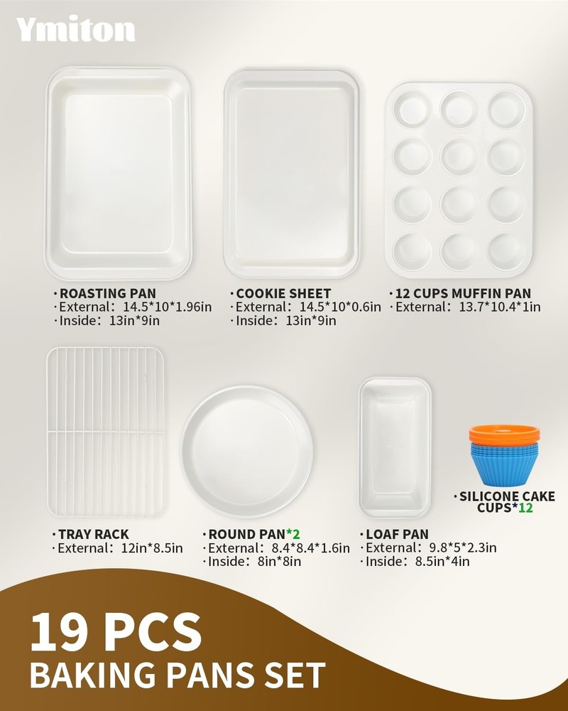 Nonstick Bakeware Set 19 PCS Stackable Pans Sheets Trays Silicone Cups