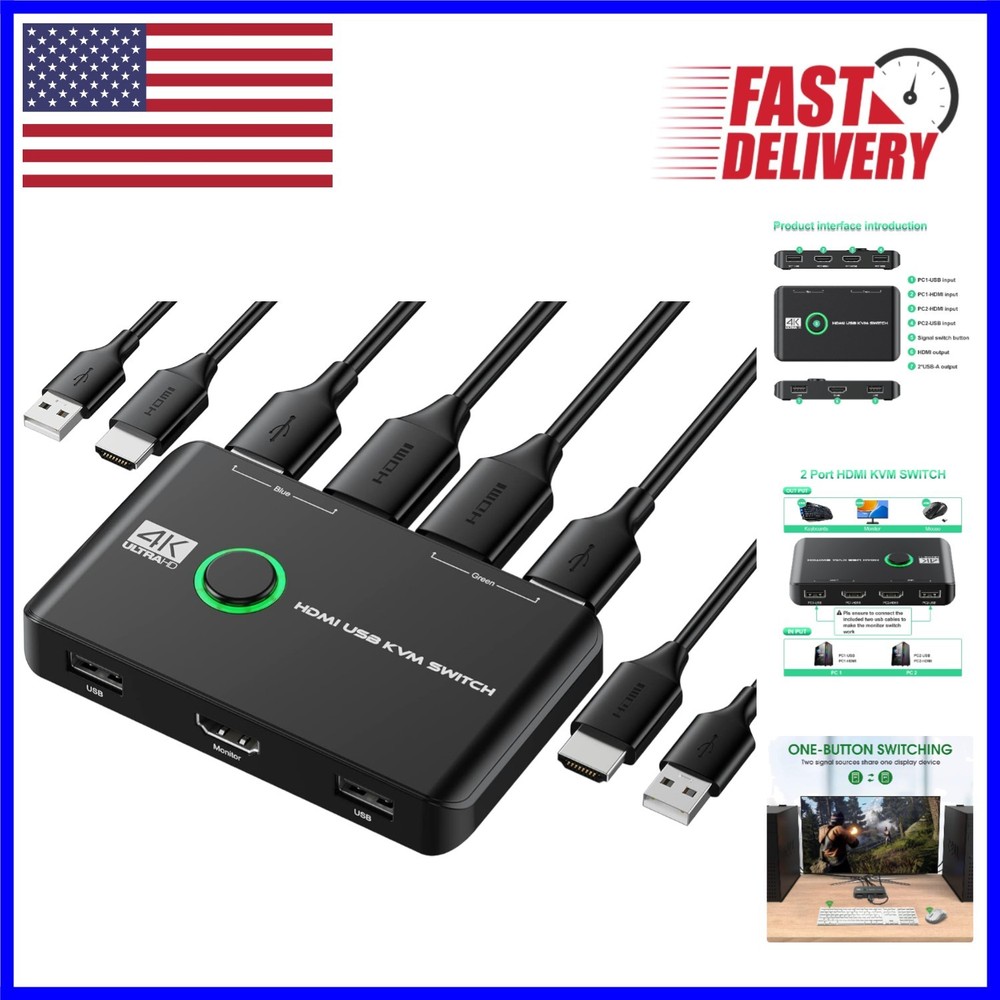 Seamless 4K KVM Switch for 2 Computers - Share Mouse & Keyboard Effortlessly