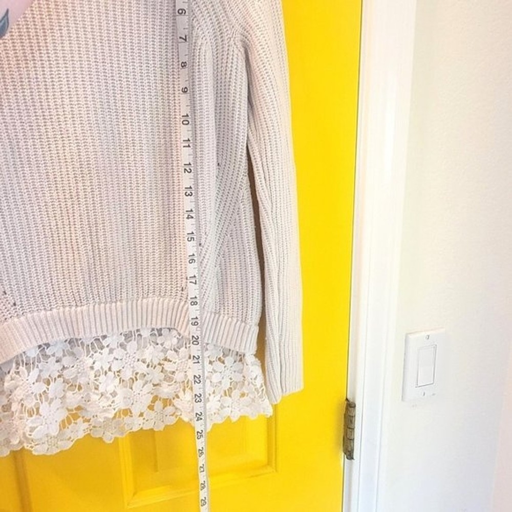 INC Ladies White Ribbed Lace Sweater Fall Winter Size M