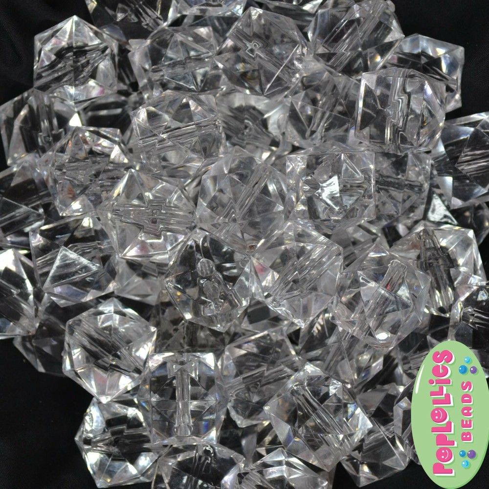 20mm Clear Cube Acrylic Bubble Bubblegum Beads Lot 20 pc Chunky
