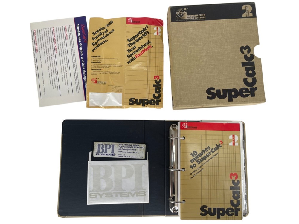 Vintage SuperCalc 3 Spreadsheet Software 5.25" Disks + Binder