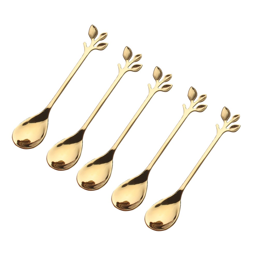5Pcs Stainless Steel Spoon Branches Leaf Spoon For Kitchen Tableware Ornament