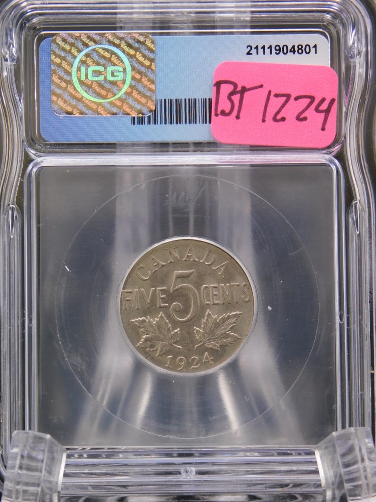 1924 CANADA FIVE CENT ICG MS62 (BT1224)