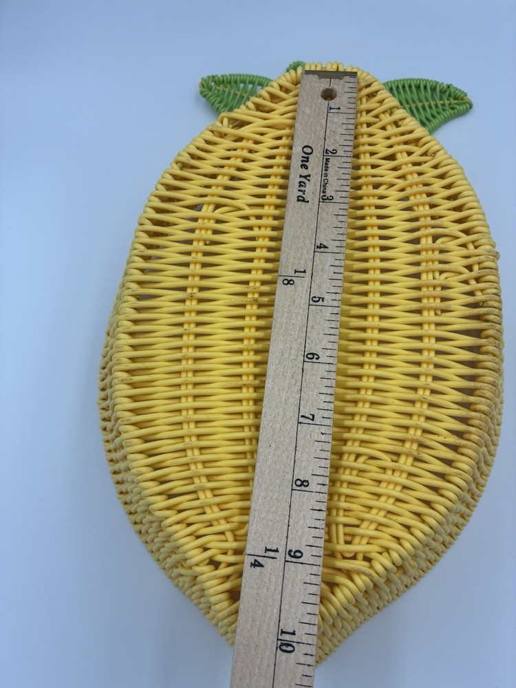 Lemon Shaped Resin Wire Plastic Wicker Fruit vegetable Serving Basket Yellow