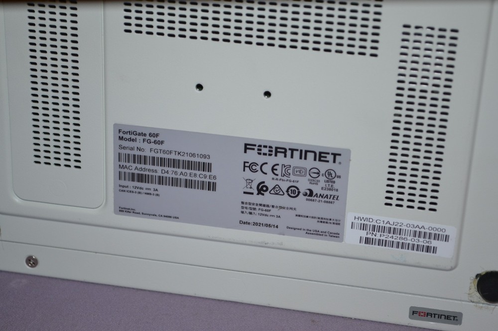 Fortinet FortiGate-60F Network Security Firewall -- No Power Supply