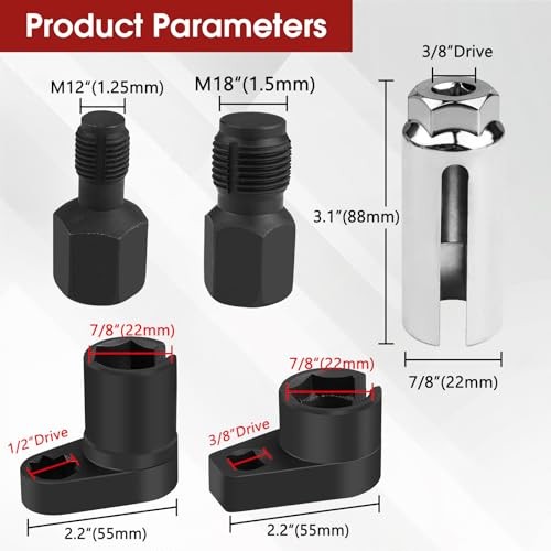 5PCS O2 Oxygen Sensor Socket Set, 3/8 in Drive, 7/8 in (22mm), Premium Removal