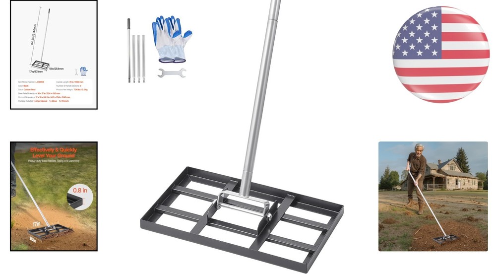 Comfortable Garden Leveling Rake for Lawn & Golf Course - 5 Height Adjustable