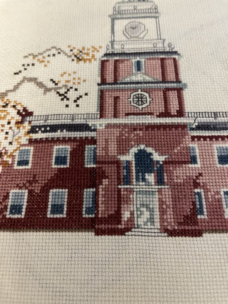Completed Cross Stitch Canvas "Independence Hall