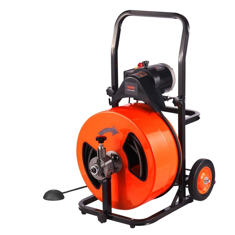 Drain Cleaning Machine 100'x3/4", Sewer Snake Machine Auto Feed, Drain Auger