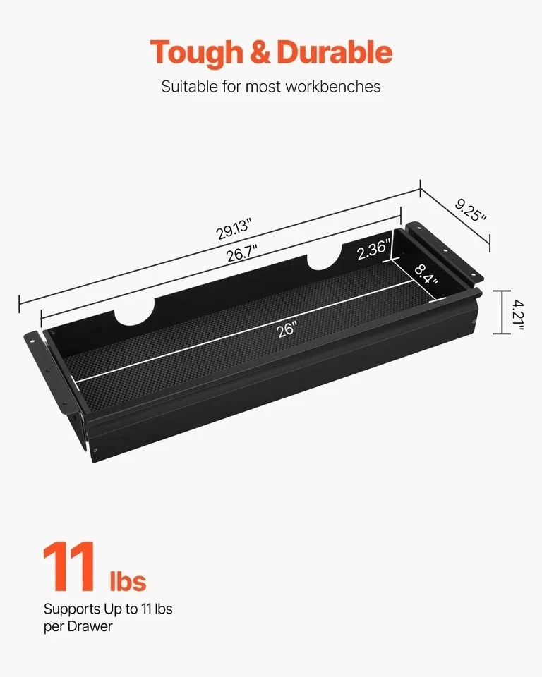 26" Wide Under Desk Drawer Slide Out, Under Desk Mounted Pull-out Drawer