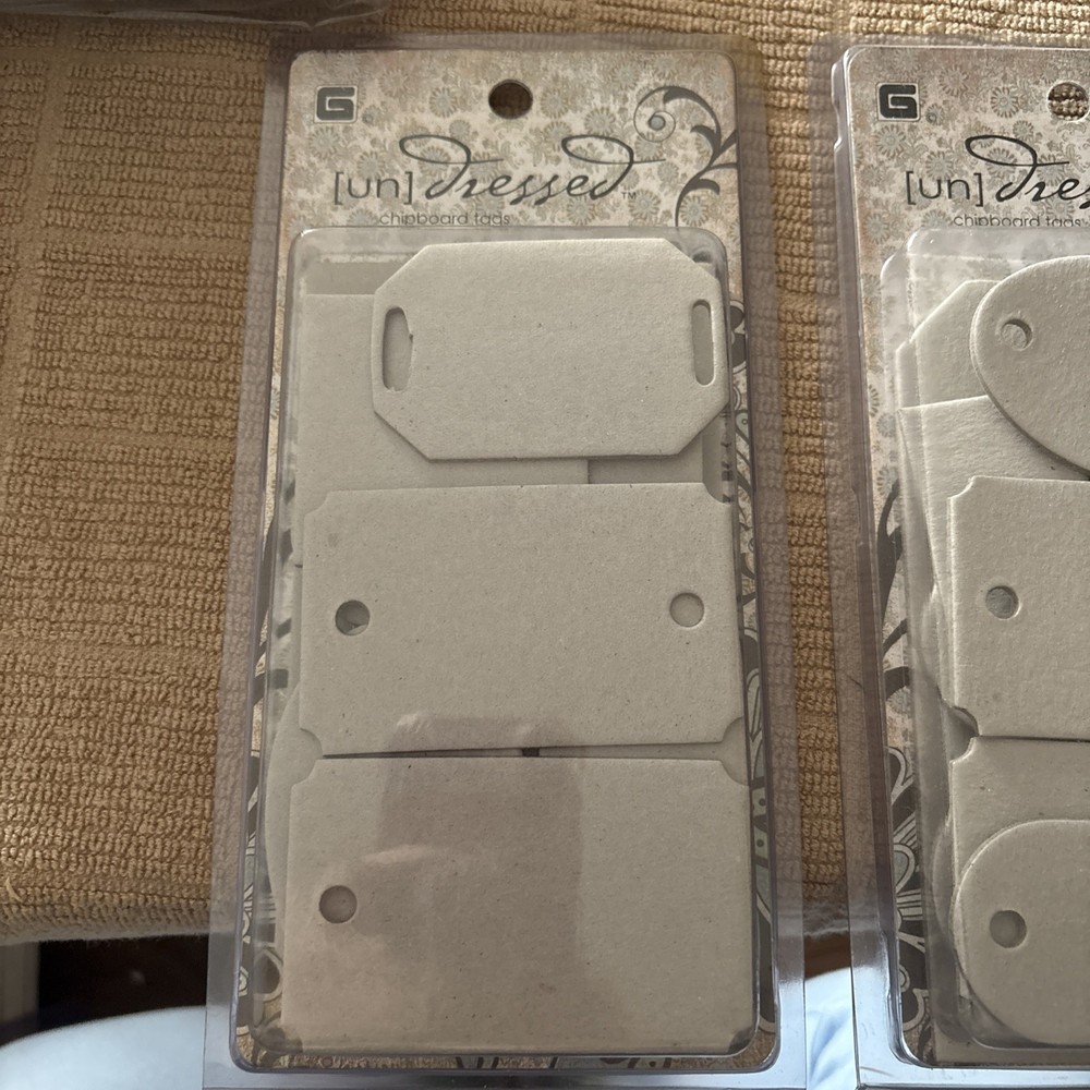 Lot of 2 Basic Grey 8 chipboard tags by undressed. New in package