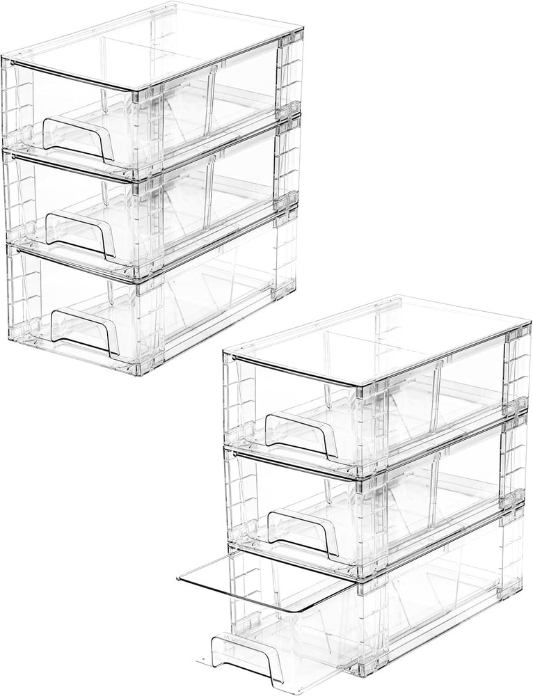 2 Pack Stackable Storage Drawers,Plastic Organizers Bins Drawers Storage W/