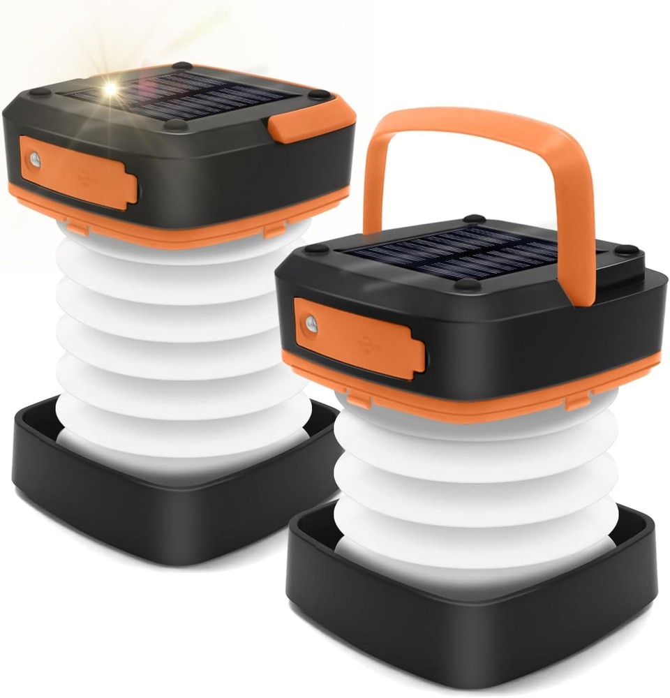 2-Pack Folding Solar Camping Lantern Flashlights, DIBMS Mini White