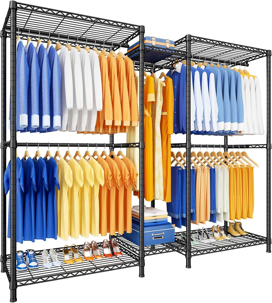 Heavy Duty E12 Clothes Rack with Shelves, 960 lbs Capacity, Black