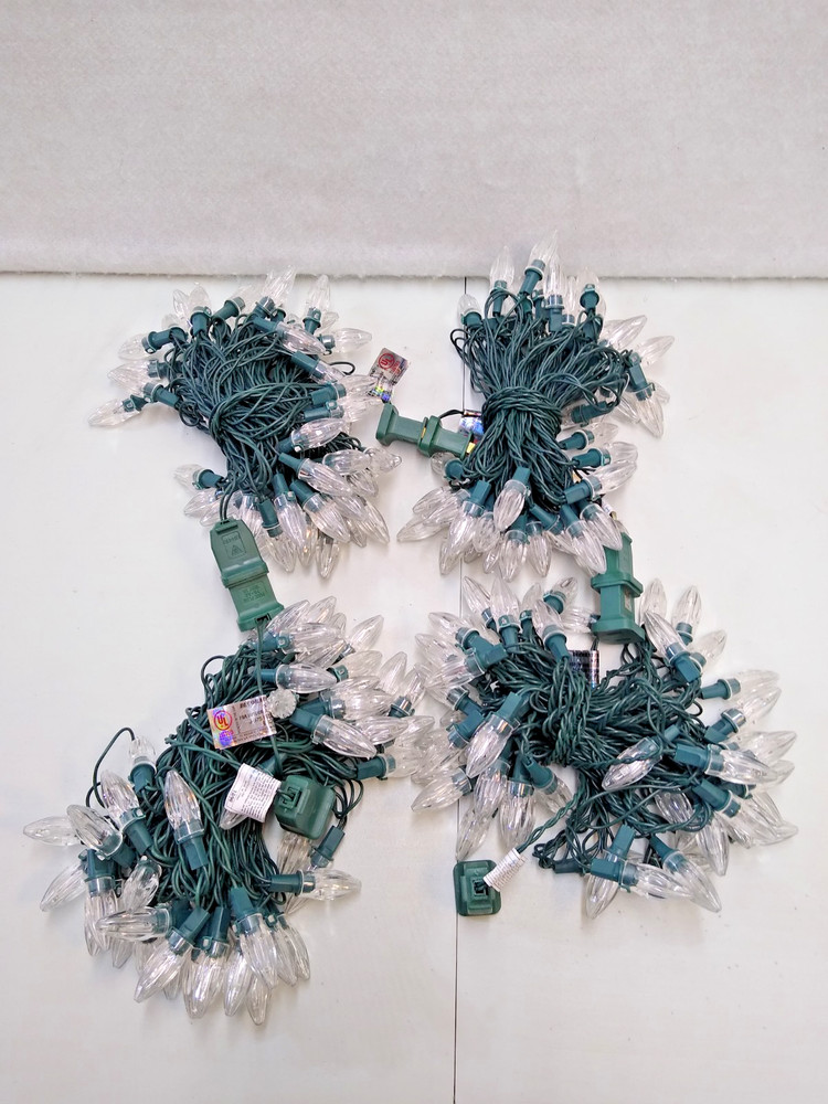Christmas Lights Cone Shaped Clear, 4 Strings of 50 Lights Each, 24 ft Strings