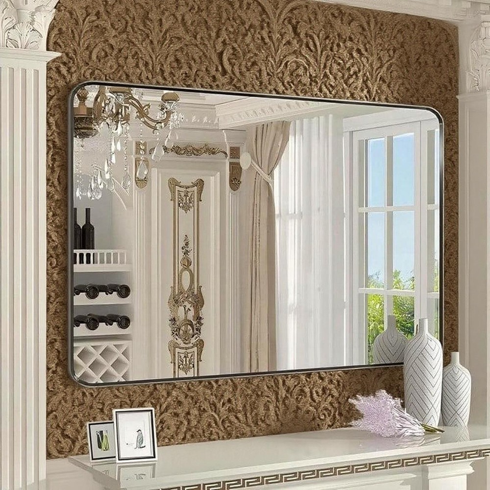 NIB Lumora 38" x 26.2" Large Rectangular Vanity Mirror (Rounded Corners, Black)