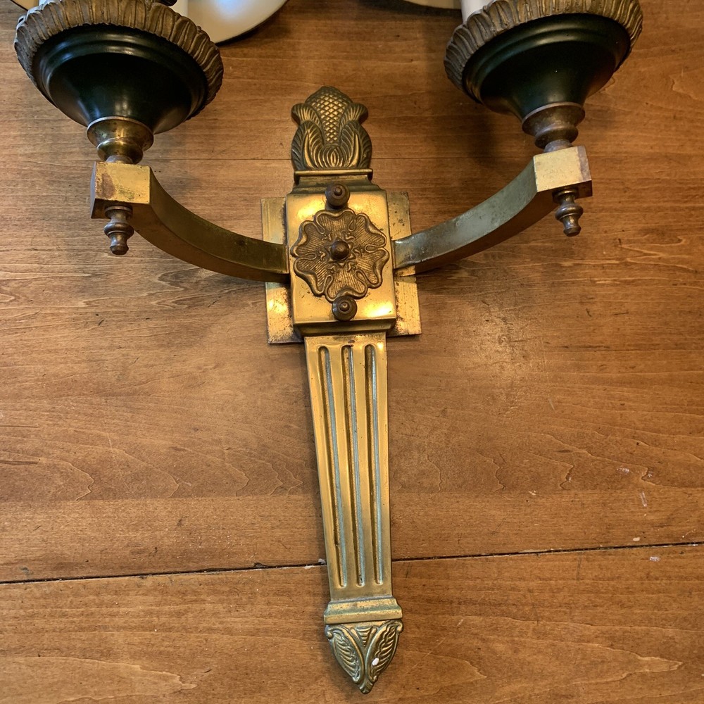 Antique Double Lamp Wall Sconce Dark Olive / Brass