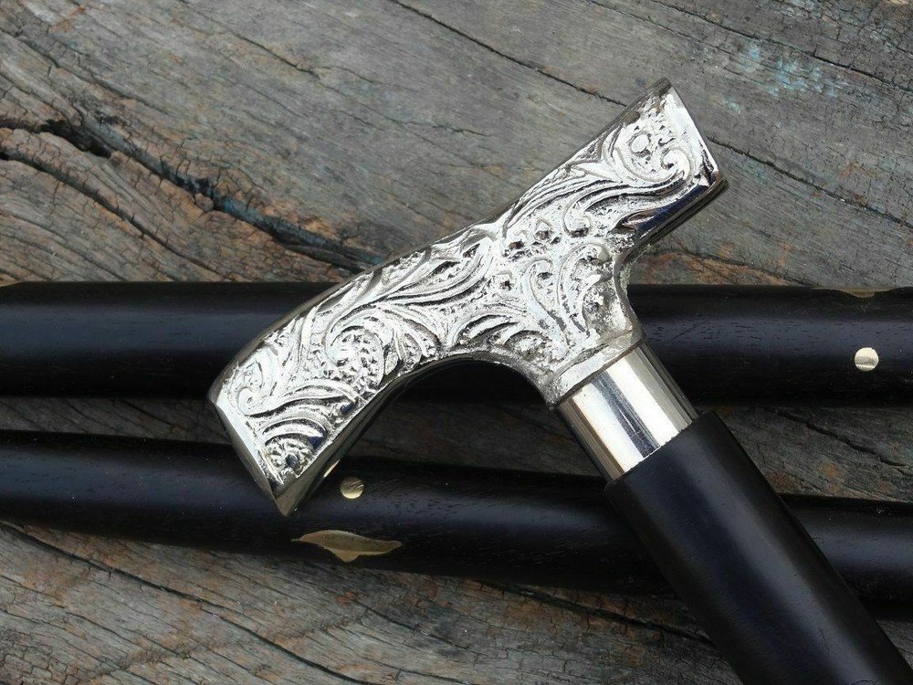 Solid Brass Design Silver Derby Head Handle Victorian Cane Wooden Walking Stick